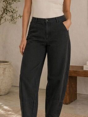 Quince stretch cotton twill barrel pant black